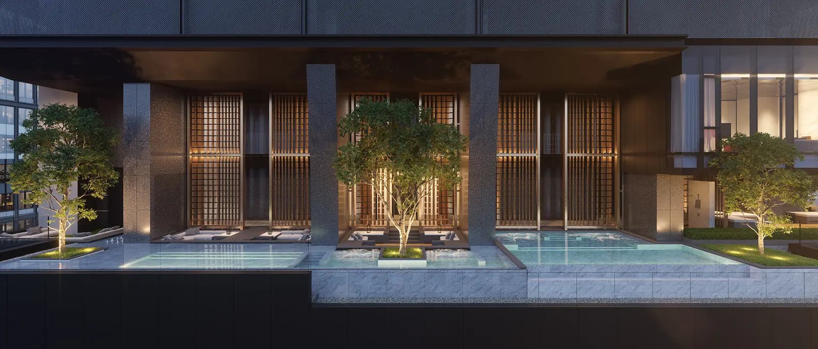 Swimming pool with jacuzzi, computer-generated image from the official EI8HTEEN SEVEN website