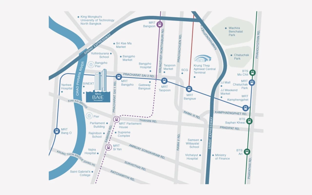 Official SC Asset location plan for Reference BAIE River Bangpho and nearby MRT stations