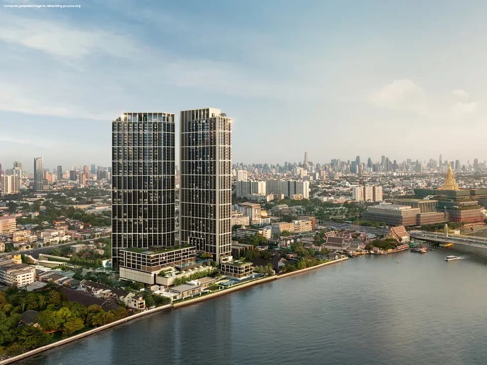 Reference BAIE towers on the Chao Phraya riverbank, computer-generated image by SC Asset